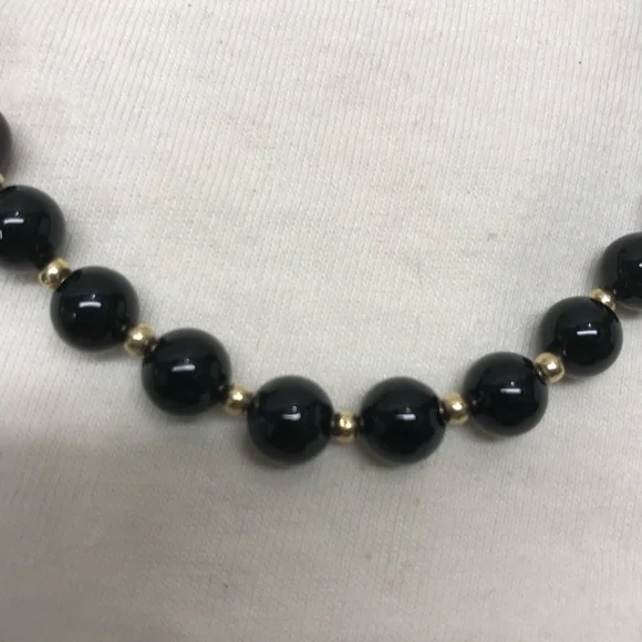 14K Gold and Onyx Genuine Beaded Necklace 21 in